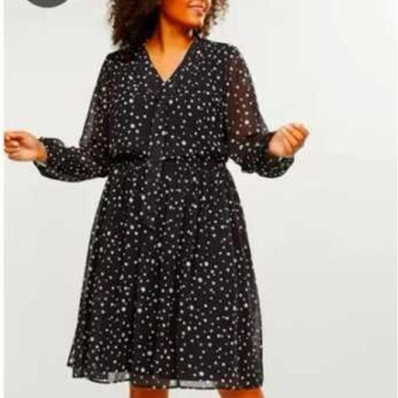 Lane Bryant Polka Dot Chiffon Fit & Flare Dress 16 Keyhole Neck Elastic Waist - Picture 17 of 17